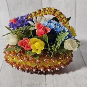 Beaded Floral Basket with Colorful Flowers